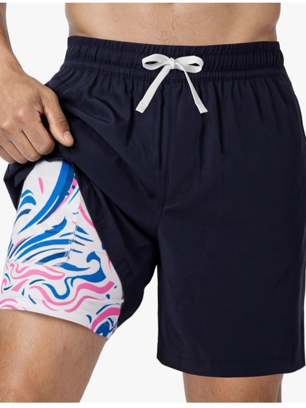 Men's Navy Swim Hybrids with Pink & Blue Printed Liner New Without Tags